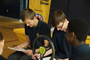 Students participating in the drowsy driving activity. Photo by Durham Catholic District School Board.